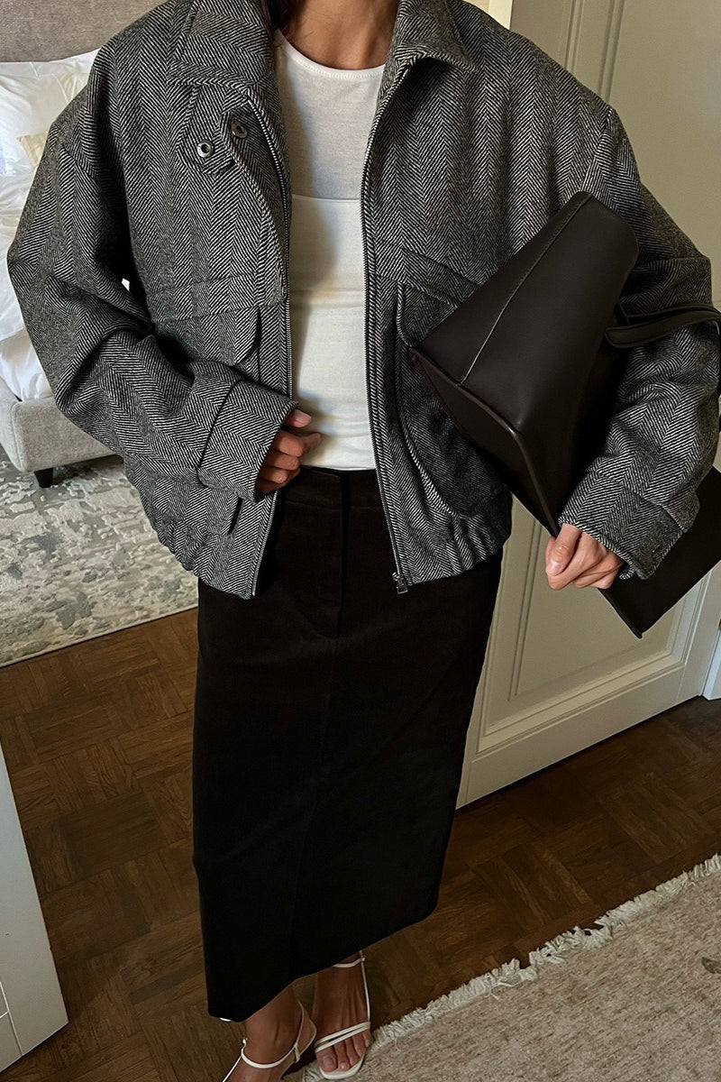 Sarah Herringbone Stand Collar Coat