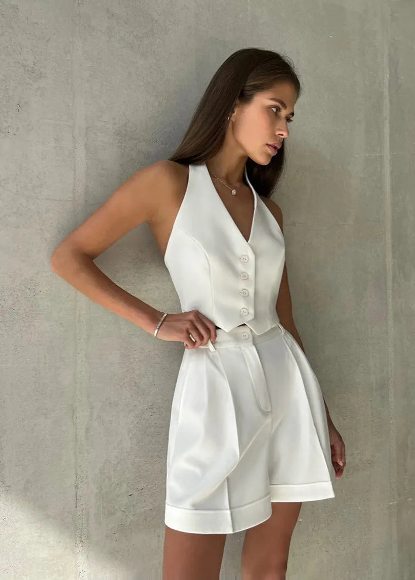 Bianca Tailored Halter Vest & Shorts Set