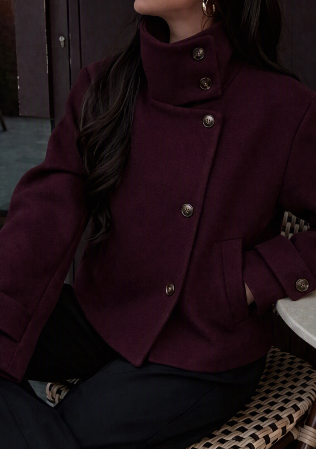 Rose Buckle Stand Collar Coat
