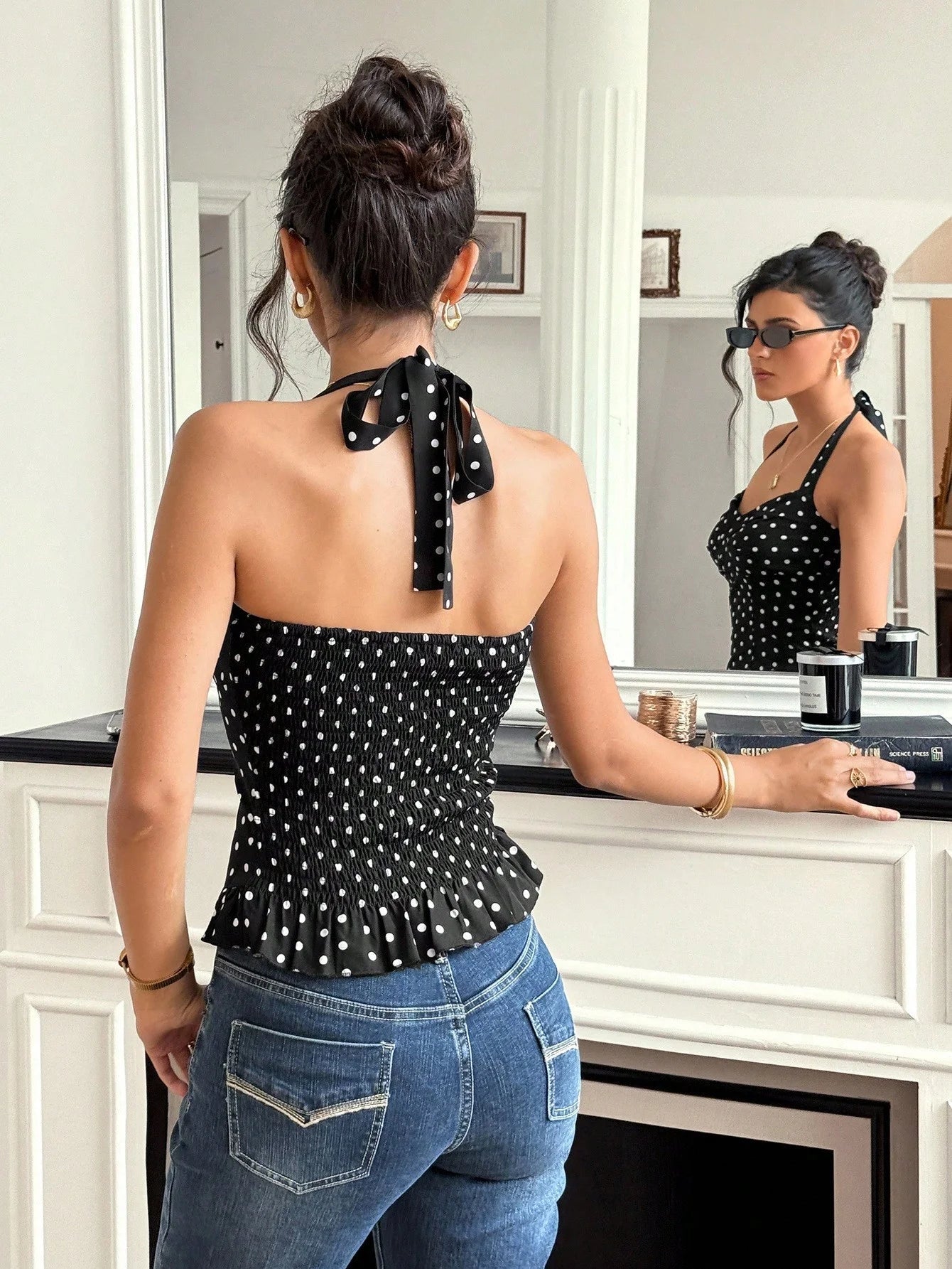 Carmina Polka Dot Halter Ruffle Crop Top 2