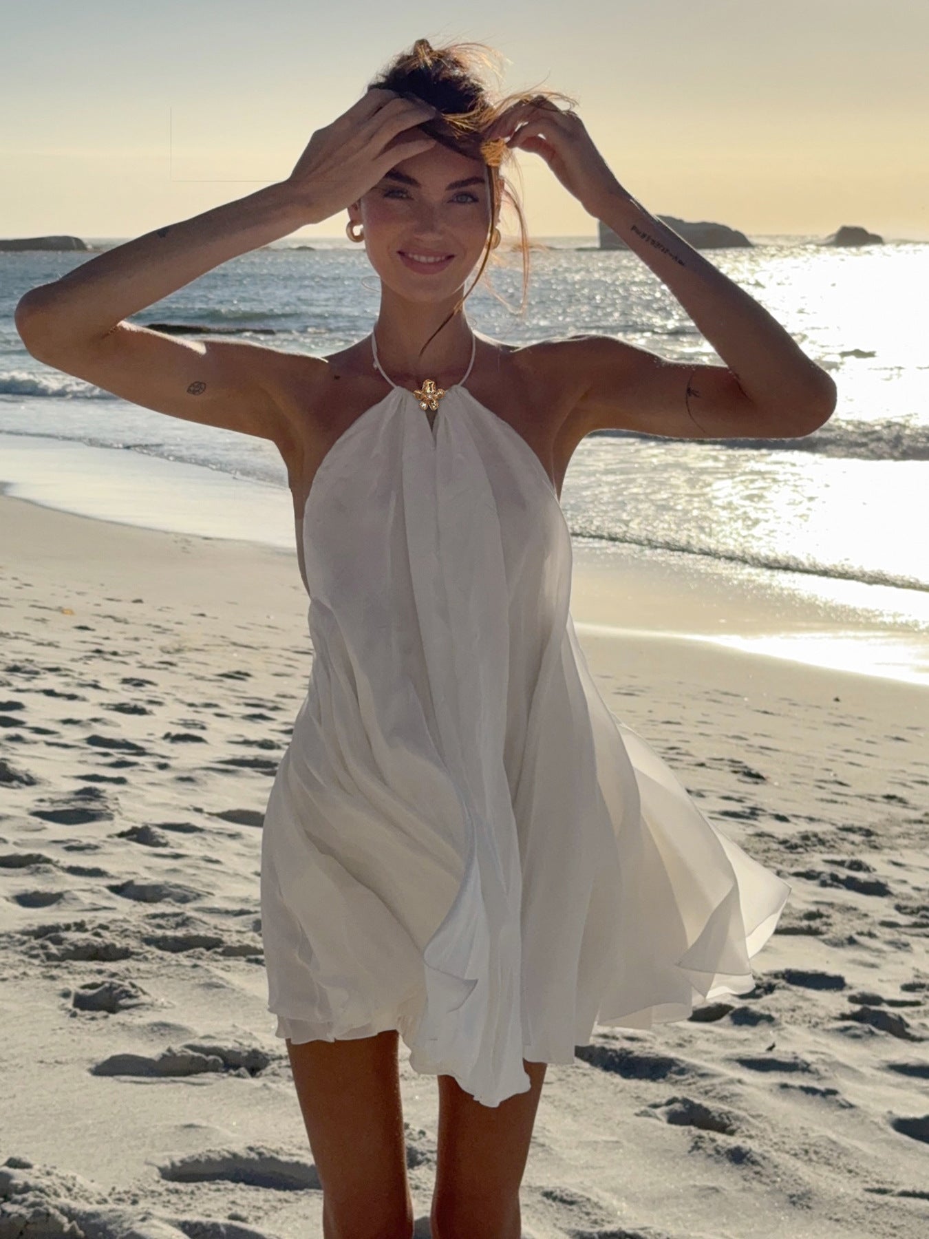 Evelyn Halter Backless Beach Dress