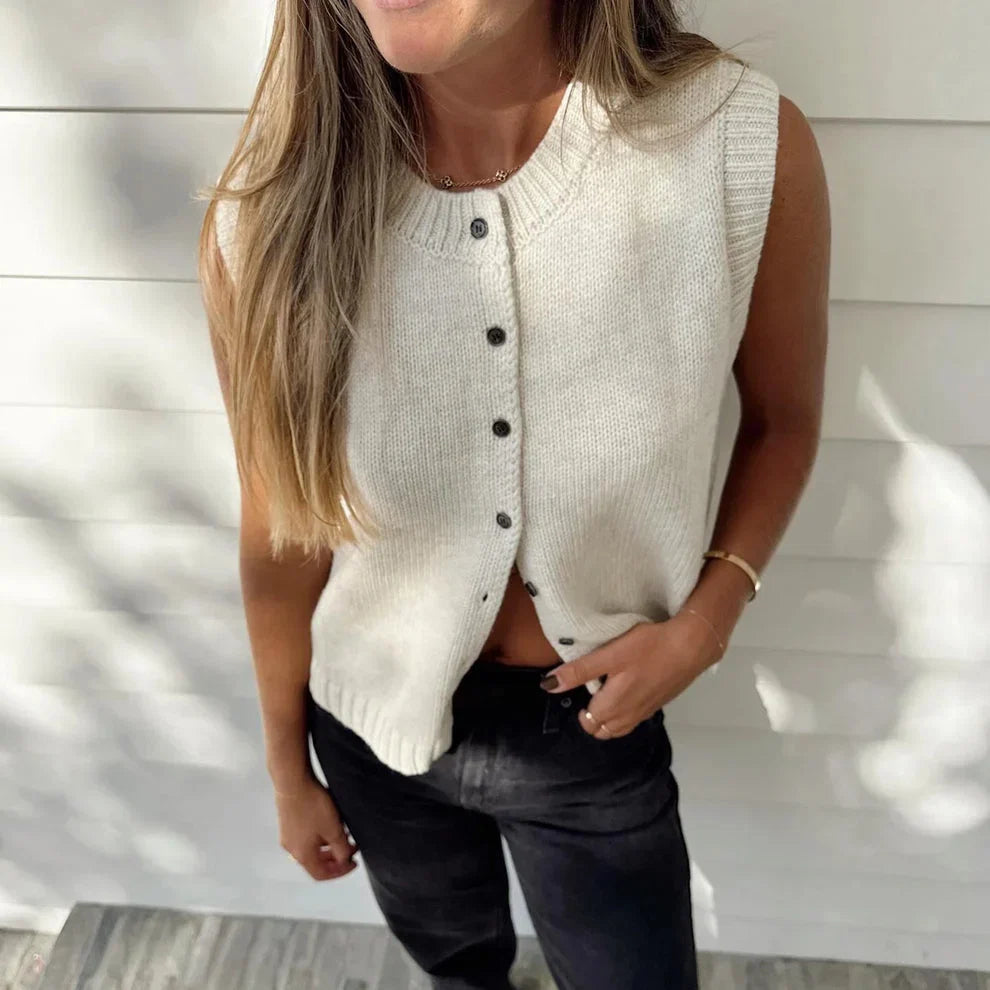 Tori Button Front Knitted Vest Cardigan