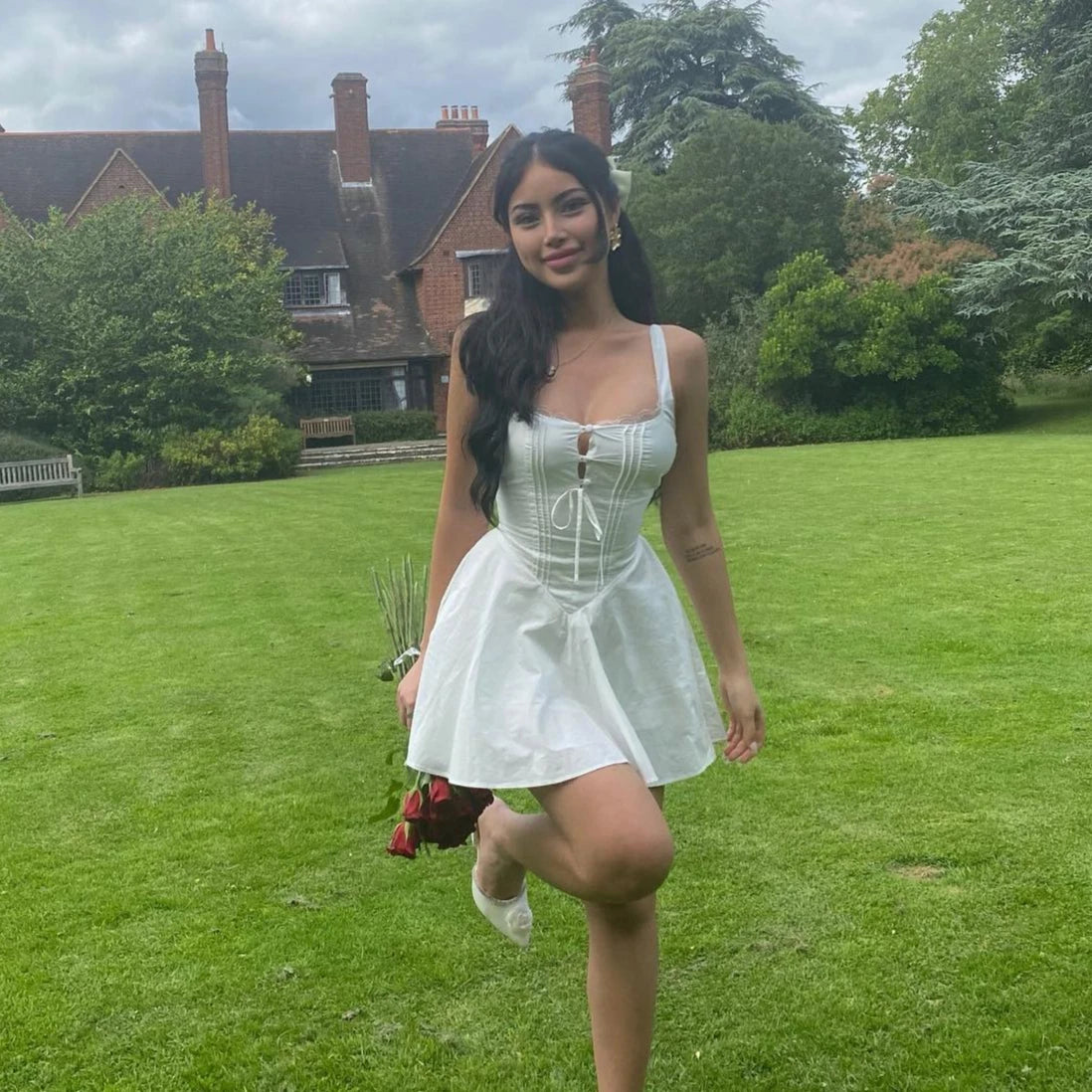 Mingmingxi 2024 Summer Lovely A Line Dress Yellow Sexy Party Dresses Hollow Out Lace Up Elegant Holiday Dress Women 4