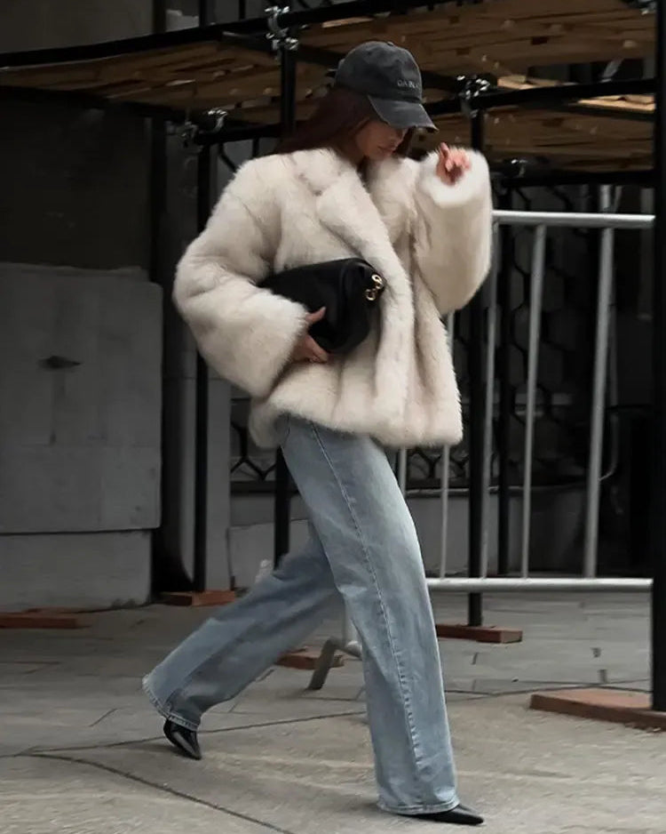 Oversized Faux Fur Coat - Women's Winter Coats in Gradient Tones for Chic Style 4