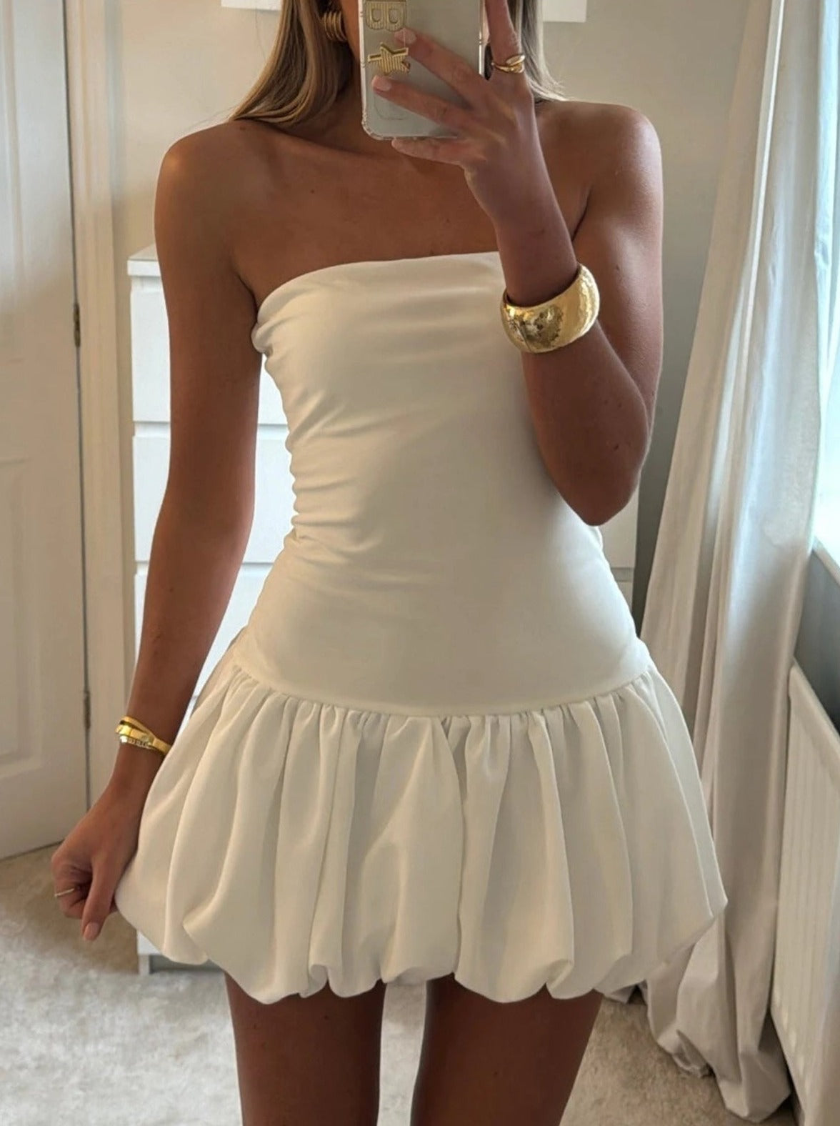 Maurie Drop-Waist Bubble-Hem Dress