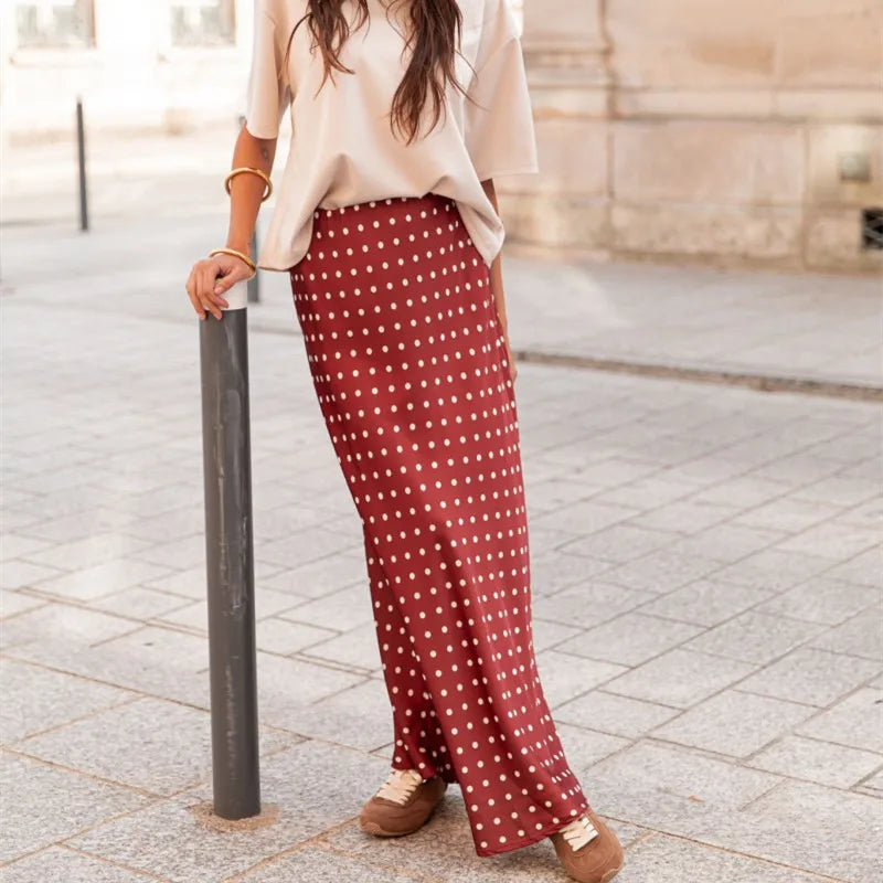 Beatrice Polka Dot Satin Maxi Skirt