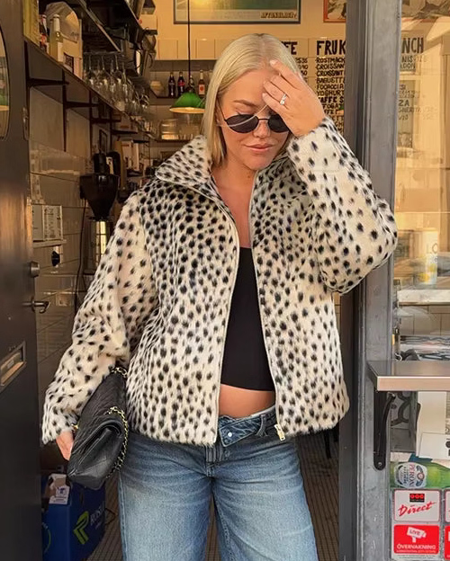 Denise Leopard Faux Fur Jacket & Mini Skirt Set