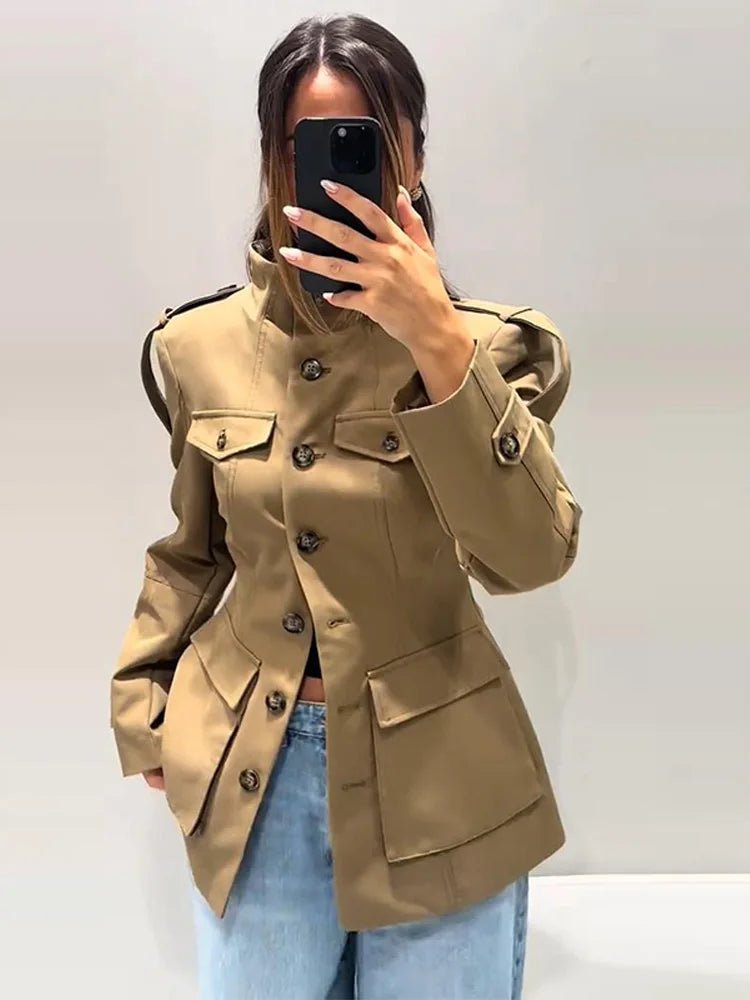 Slim Fit Trench Coat for Women - Vintage-Inspired Jacket with Pockets 0