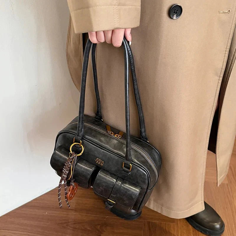 Soera Liza Multi-Pocket Handbag  - Stylish Multi - Pocket Handbag in Vegan Leather for Travel & Shopping Black