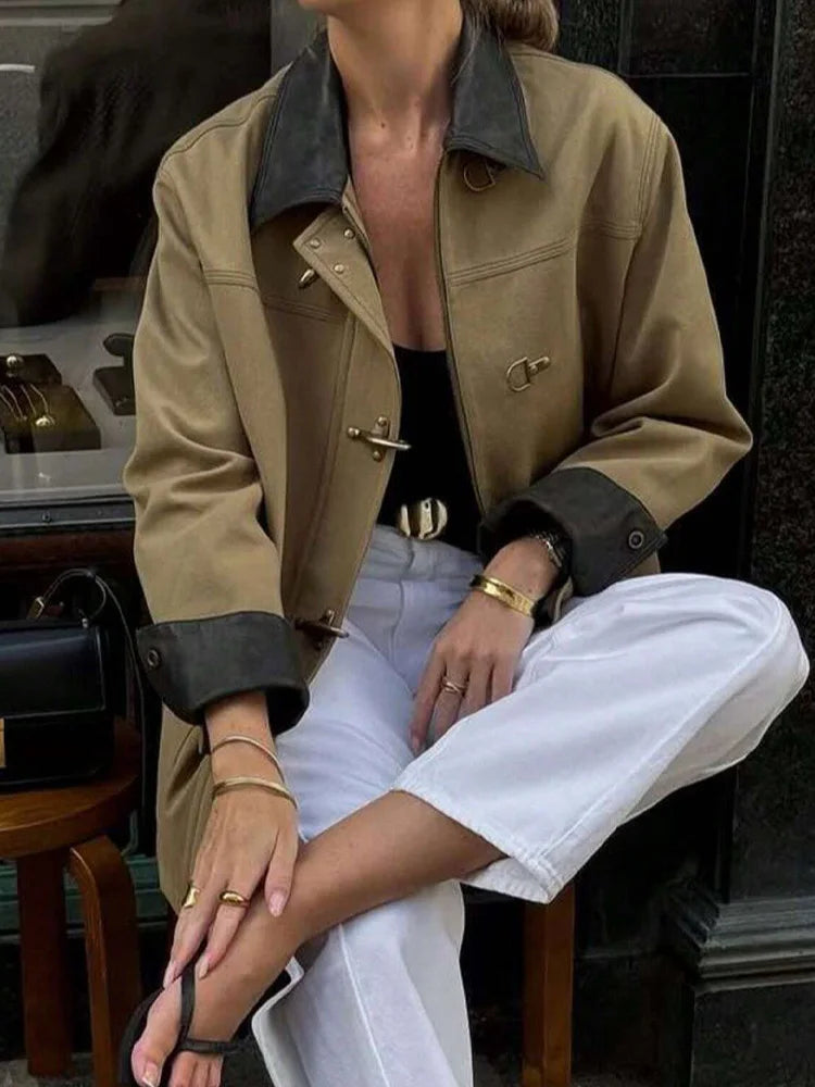 Stylish Women's Jacket - Solid Zipper Coats with Pockets, Long Sleeves & Turn-Down Collar - Versatile Autumn Workwear 0