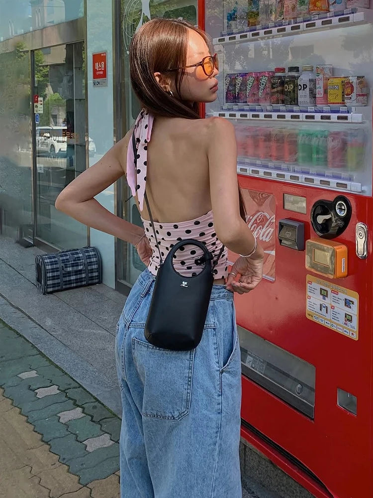 Weird Puss Women's Tank Top - Polka Dot Print Halter Backless Y2K Chic Summer Vest 3