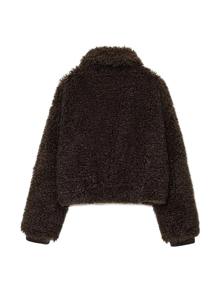 Women's Faux Fur Teddy Jacket - Cozy Zip-Up Winter Coat for Casual Wear 1