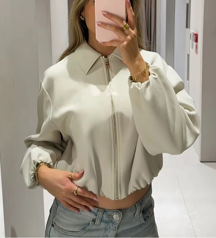 Womens Puffed Bomber Jacket - Cropped Zip Varsity Jacket for Casual Wear 3