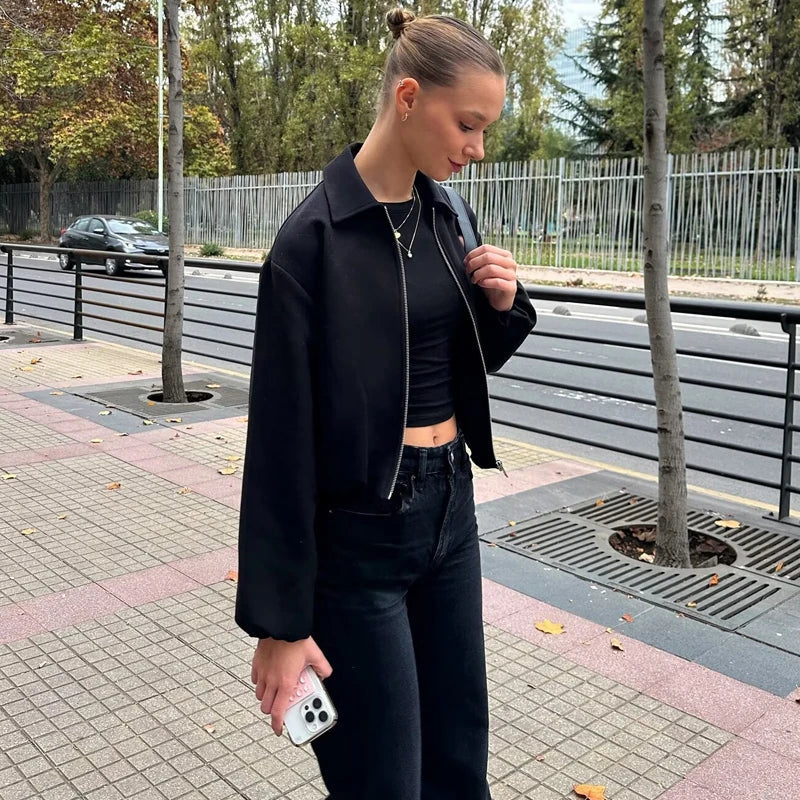 Womens Puffed Bomber Jacket - Cropped Zip Varsity Jacket for Casual Wear 5