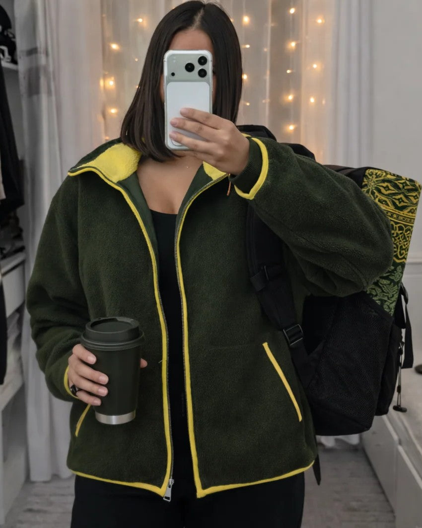 Veste pilote en maille à col montant et contrastes, Miriam