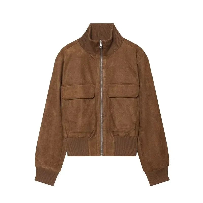 SOERA Natalie Faux Suede Bomber Jacket - Jacket - SOERA-593603-BRO-XS-57763 Brown XS