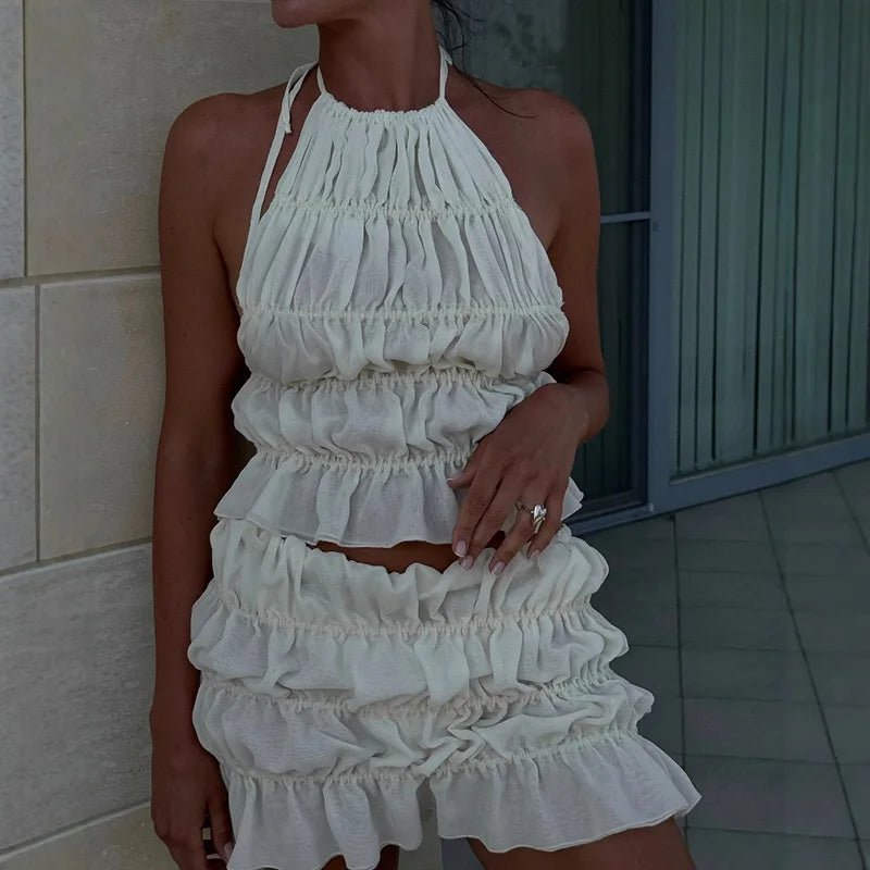 SOERA Priya Tie-Up Tank & Pleated Skirt Set - Set -  White Set XS
