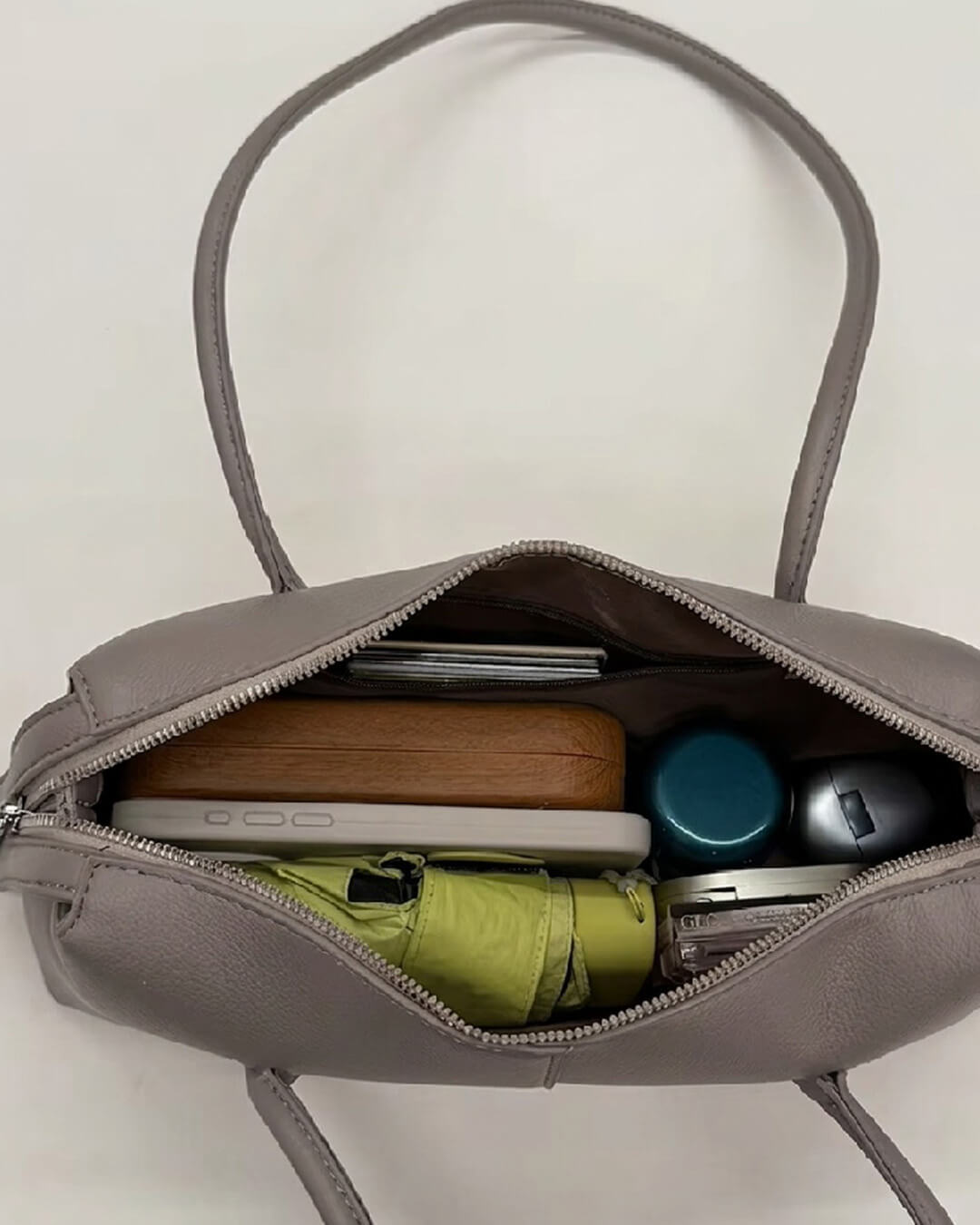 SOERA Julie Cylindrical Leather Shoulder Bag - Bag - SOERA-050115-GRE-OS-68163 Taupe-Grey