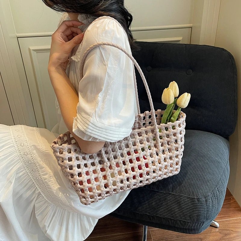 SOERA Sienna Hollowed Shoulder Tote - Bag -  Milktea