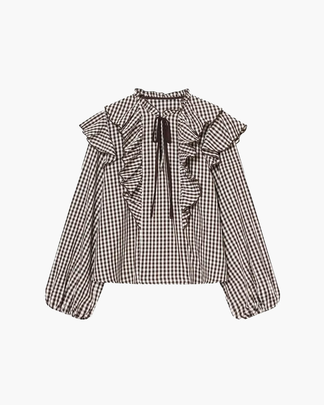 SOERA Anna Gingham Ruffle Blouse - Blouse - SOERA-339971-BRO-XS-54179 Brown XS