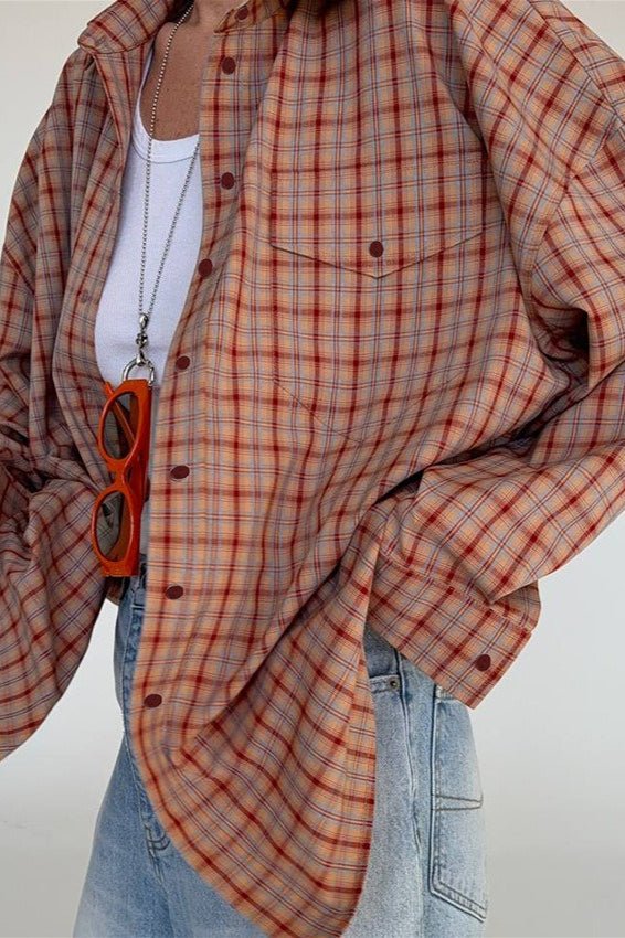 SOERA Carmen Oversized Plaid Shirt Blouse - Blouse - SOERA-266499-ORA-M-33571 Orange M