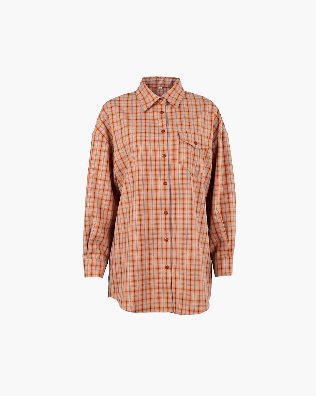 SOERA Carmen Oversized Plaid Shirt Blouse - Blouse - SOERA-266499-ORA-S-00803 Orange S