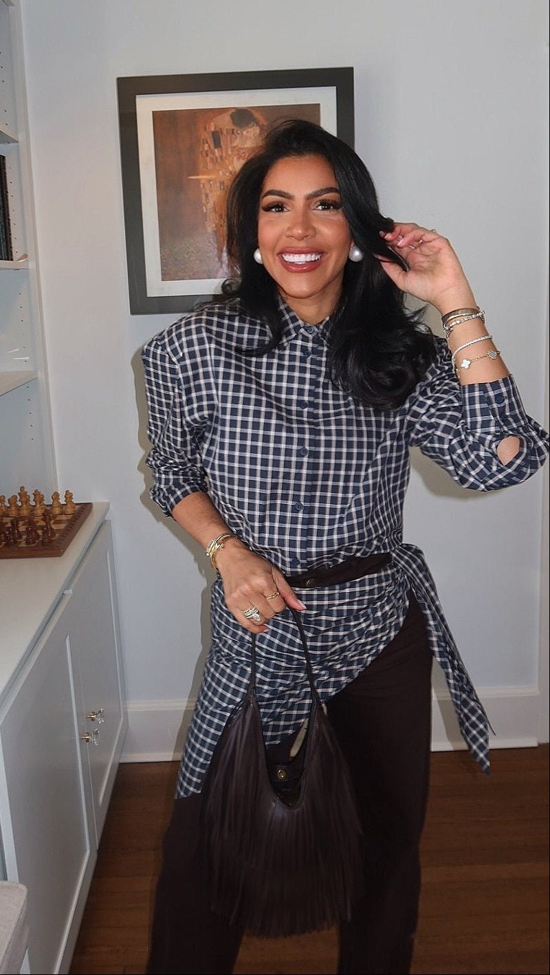 SOERA Lena Plaid Scarf-Tie Shirt - Blouse - SOERA-660931-XL-NAVY-72291 Navy XL