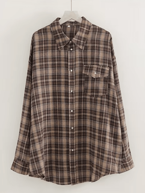 SOERA Melissa Oversized Plaid Shirt - Blouse - SOERA-074691-DAR-O-81987 Brown One Size