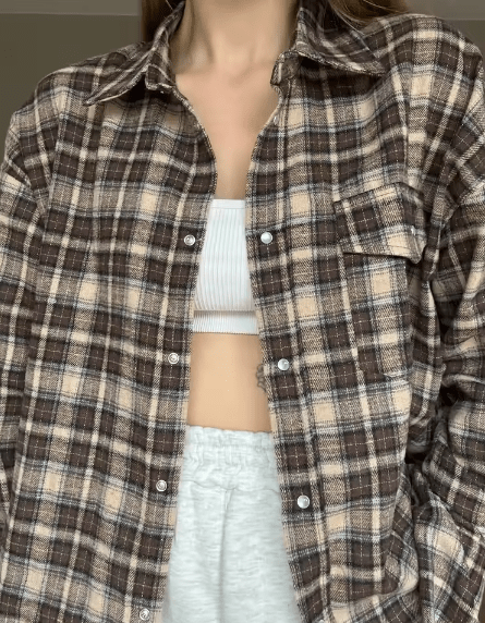 SOERA Melissa Oversized Plaid Shirt - Blouse - SOERA-074691-DAR-O-81987 Brown One Size