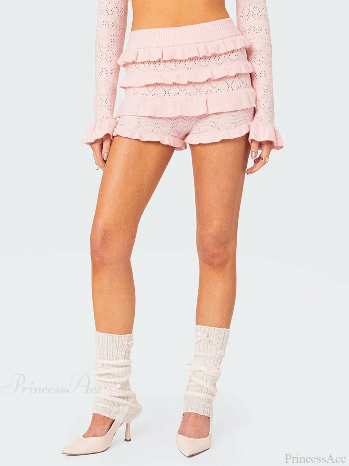 SOERA Lena Crochet Ruffle Hollow-Out Shorts - Bottoms - SOERA-607107-WHI-M-42147 White M
