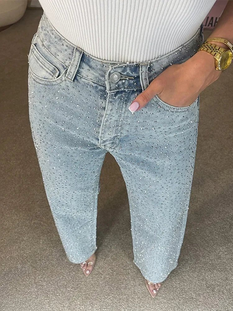 SOERA Eliana Wide Leg Denim Pants with Rhinestones - Bottoms - 1005009658512607-;wA1768904312487969463 Denim Blue S