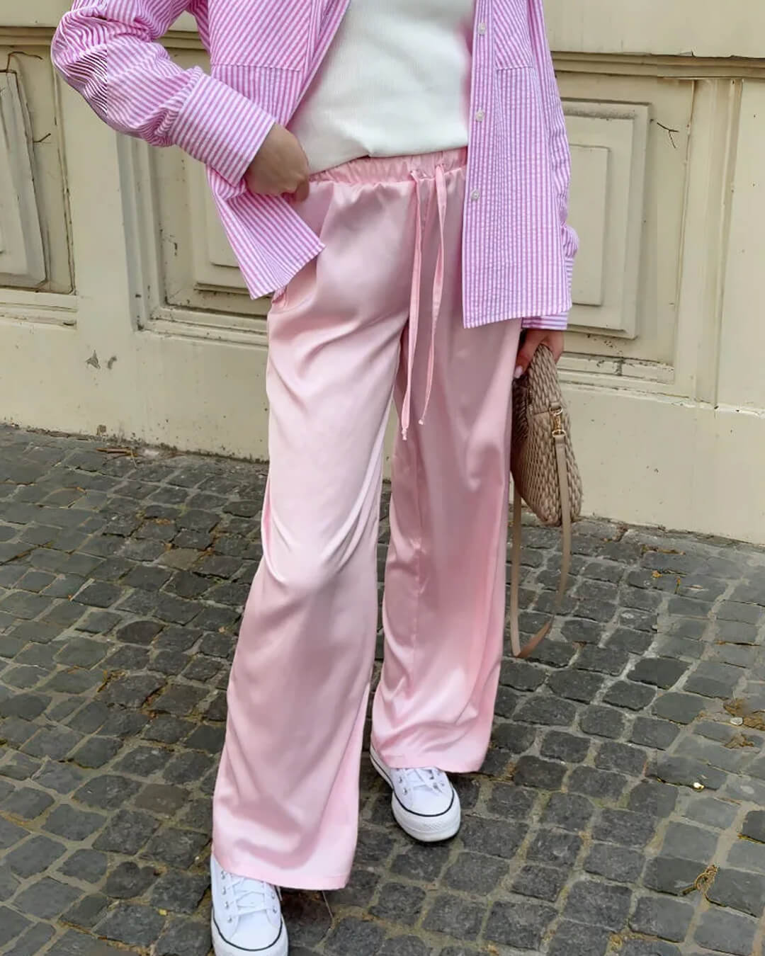 SOERA Norma High Waist Satin Wide Leg Trousers - Bottoms - 1005009534904523-;wO1769414230183024191 Pink S