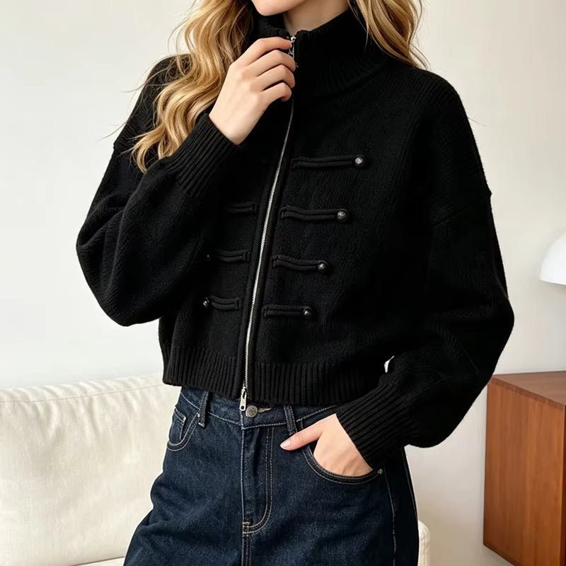 SOERA Amelie Turtleneck Zip Knit Cardigan - Cardigan - SOERA-944963-BLA-O-50275 Black One Size