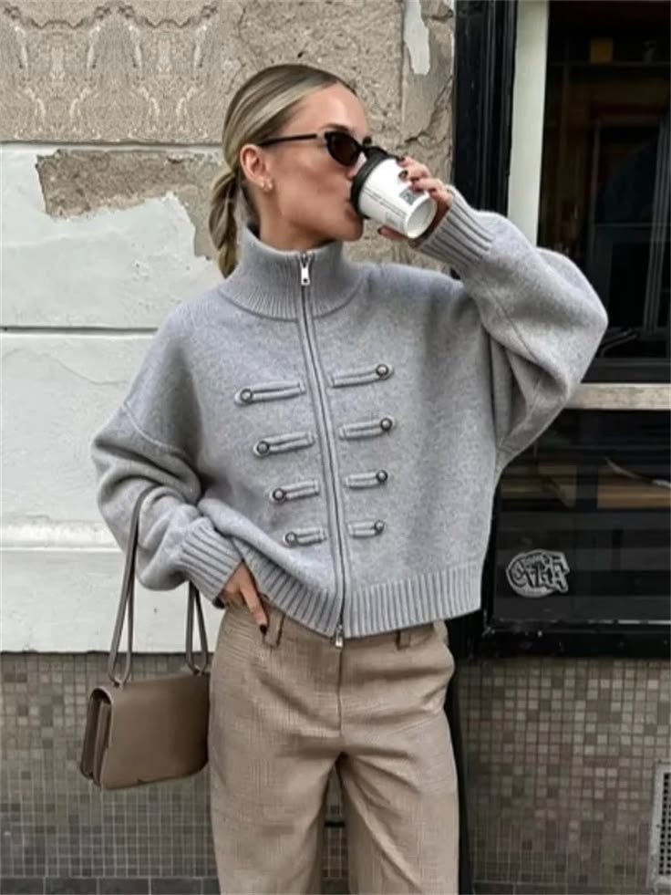SOERA Amelie Turtleneck Zip Knit Cardigan - Cardigan - SOERA-944963-GRE-O-84739 Grey One Size