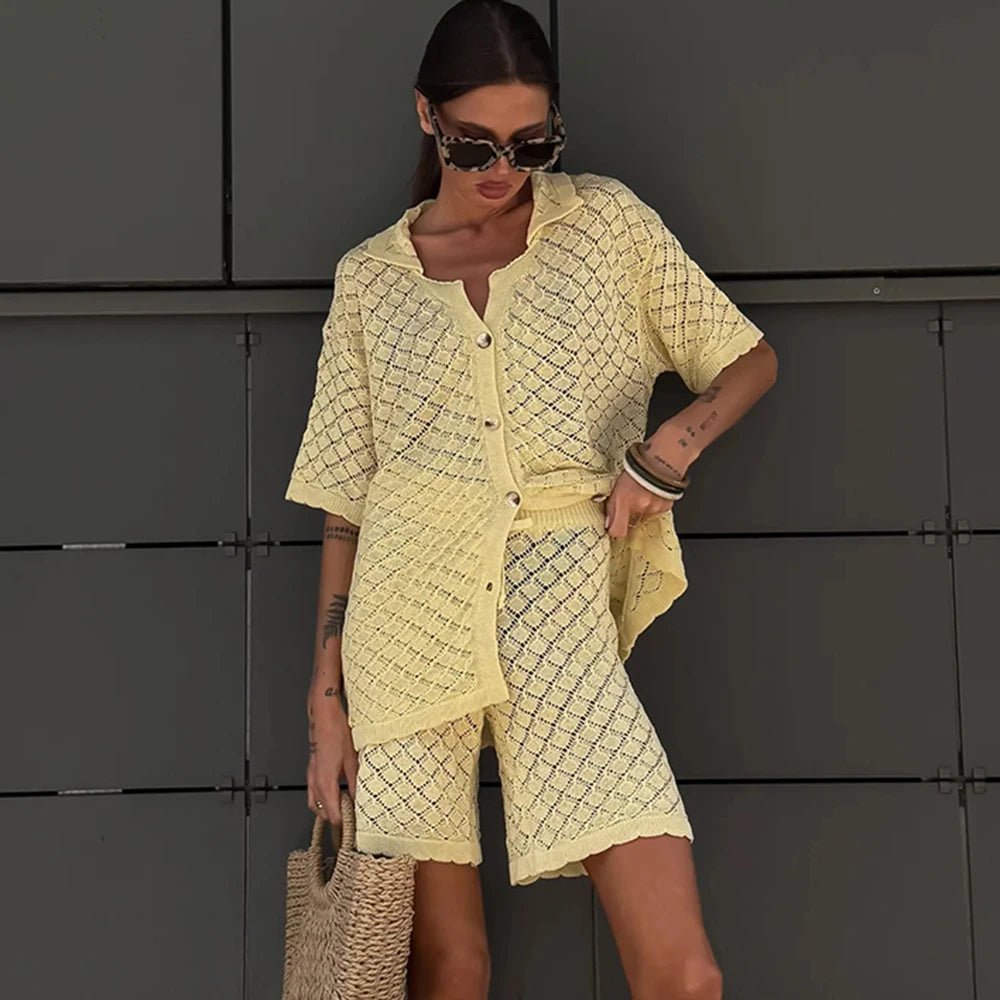 SOERA Selene Knit Cardigan Shorts Set - Cardigan -  Yellow M