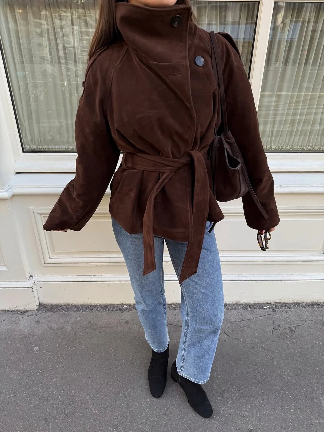 SOERA Amanda Funnel Faux Suede Trench Coat - Coat - SOERA-068547-BRO-S-18979 Brown S