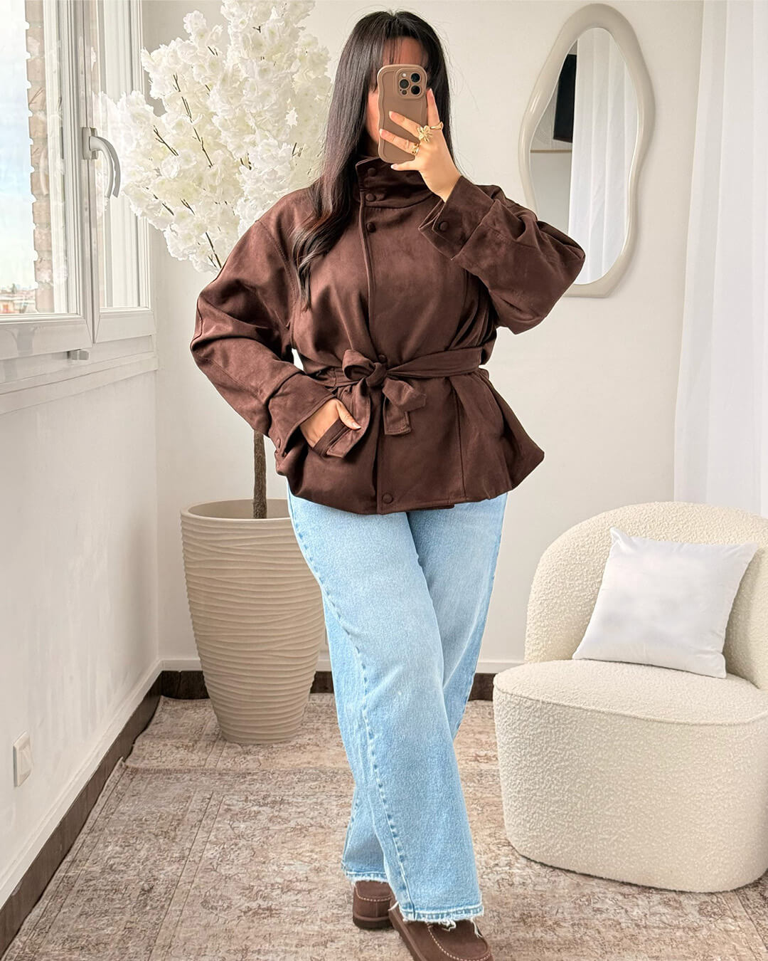 SOERA Amanda Funnel Faux Suede Trench Coat - Coat - SOERA-068547-BRO-S-18979 Brown S