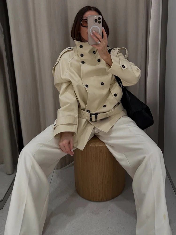 SOERA Amanda Stand Collar Trench Coat - Coat - SOERA-564867-B-M-86531 Beige M