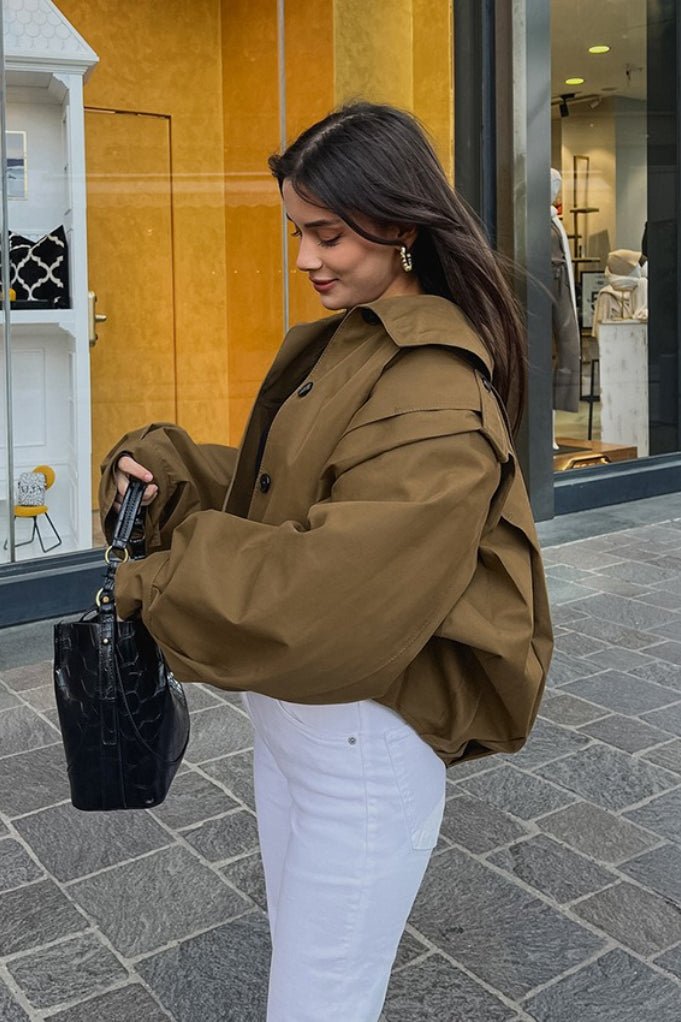 SOERA Gina Pleated Russet Wool Coat - Coat - SOERA-016323-KHA-M-33443 Khaki M