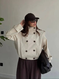 Jane Pleated High Collar Trench Coat