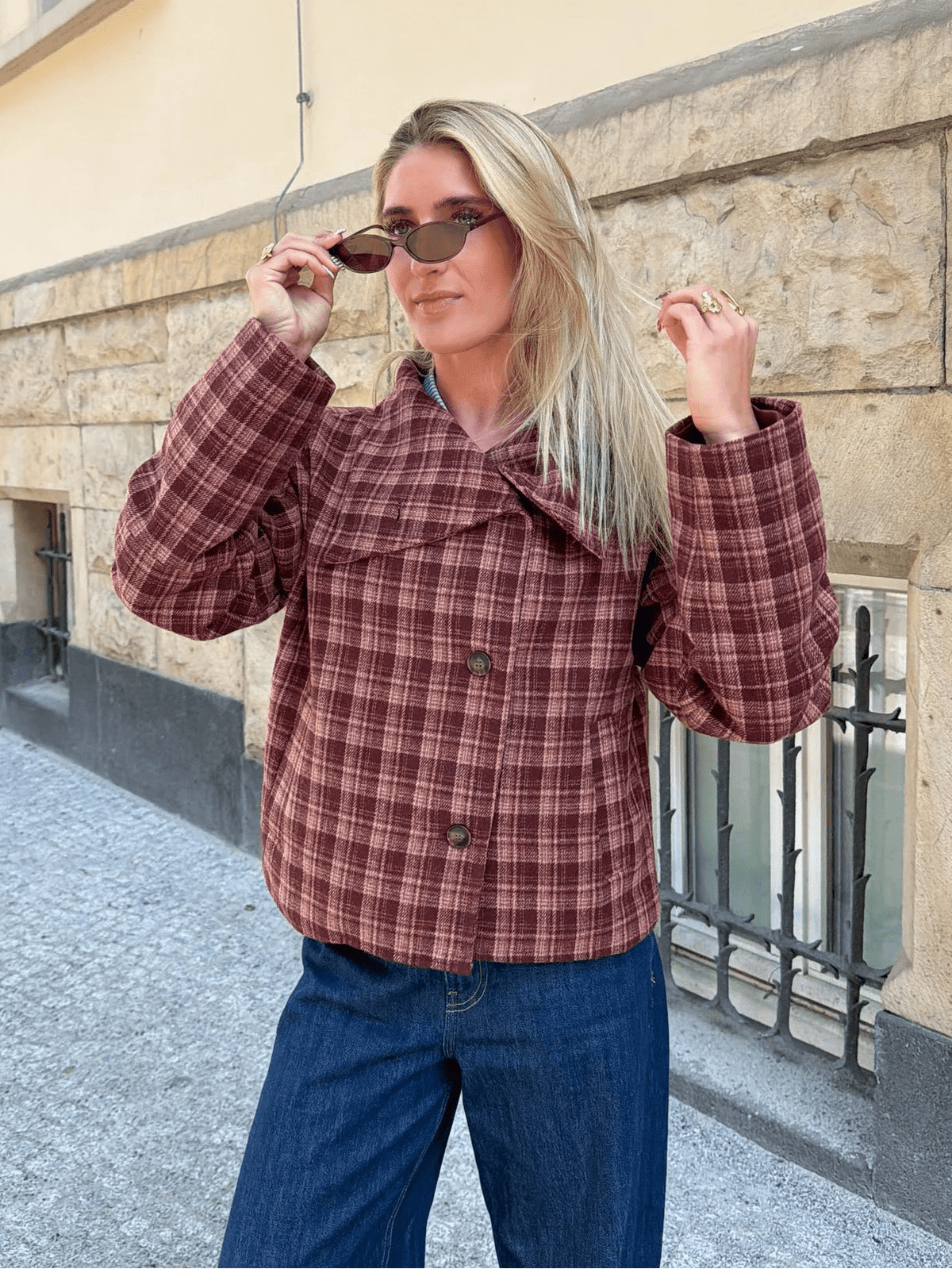 SOERA Jane Stand Collar Wool Blend Plaid Coat - Coat - SOERA-905987-PLA-M-09795 M