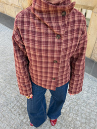 Jane Stand Collar Wool Blend Plaid Coat