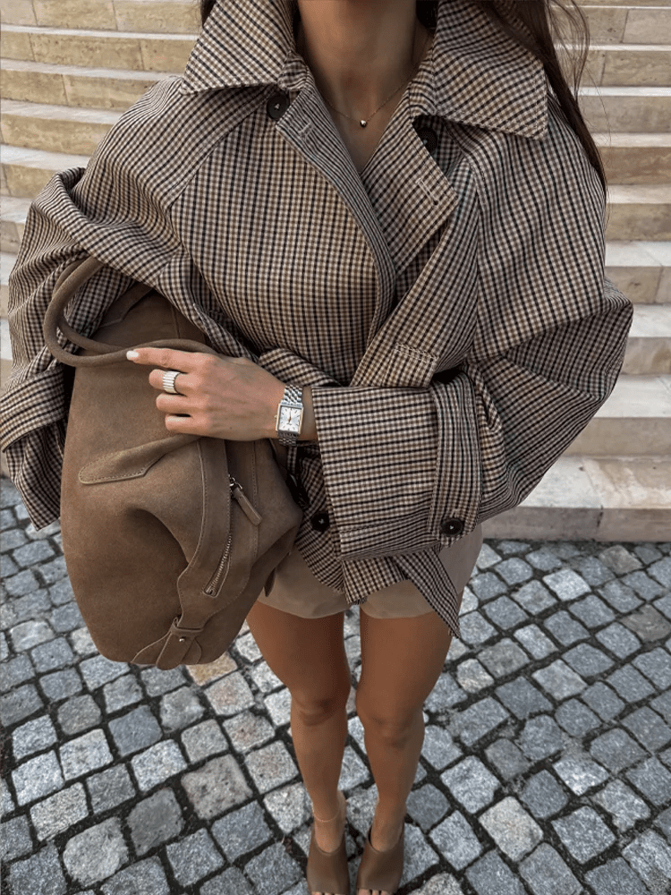 Manteau Jasmin à col entonnoir à carreaux