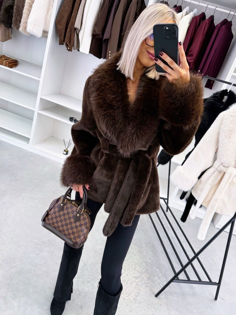 SOERA Leah Belted Faux Fur Coat - Coat - SOERA-266883-BRO-M-44707 Dark Brown M