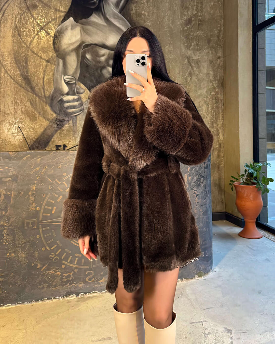 SOERA Leah Belted Faux Fur Coat - Coat - SOERA-266883-BRO-S-11939 Dark Brown S
