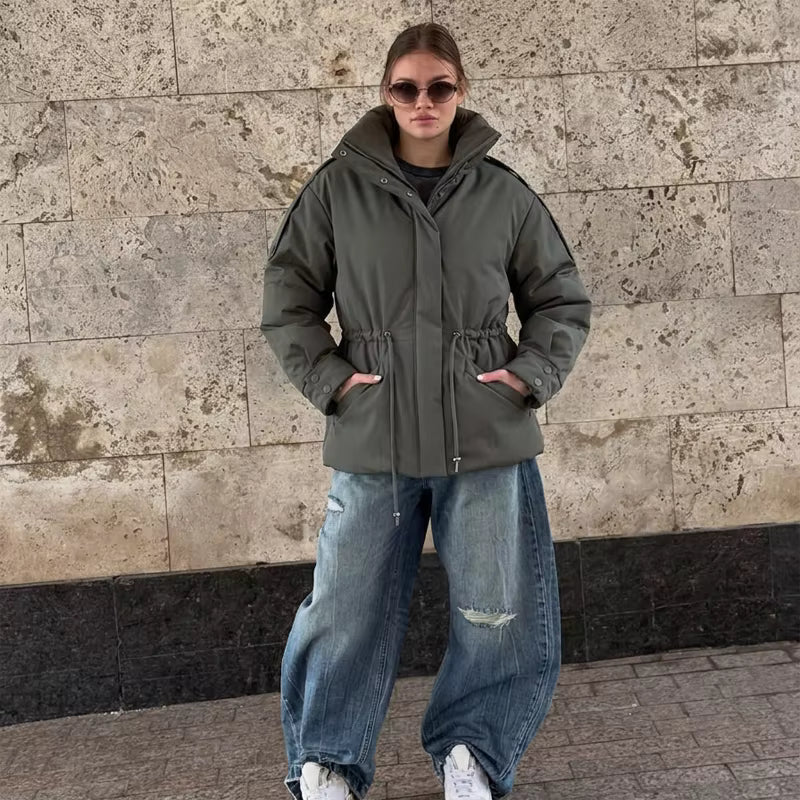 SOERA Mary Oversized Drawstring Waist Puffer Jacket - Coat -  Olive Green S