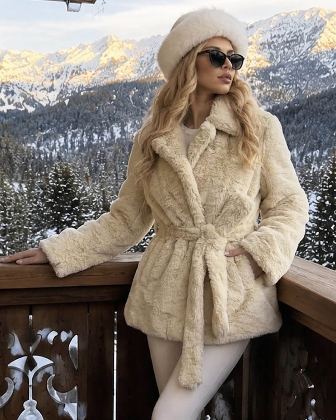 SOERA Farrah Faux Fur Coat with Belt - Coats & Jackets -  Beige L