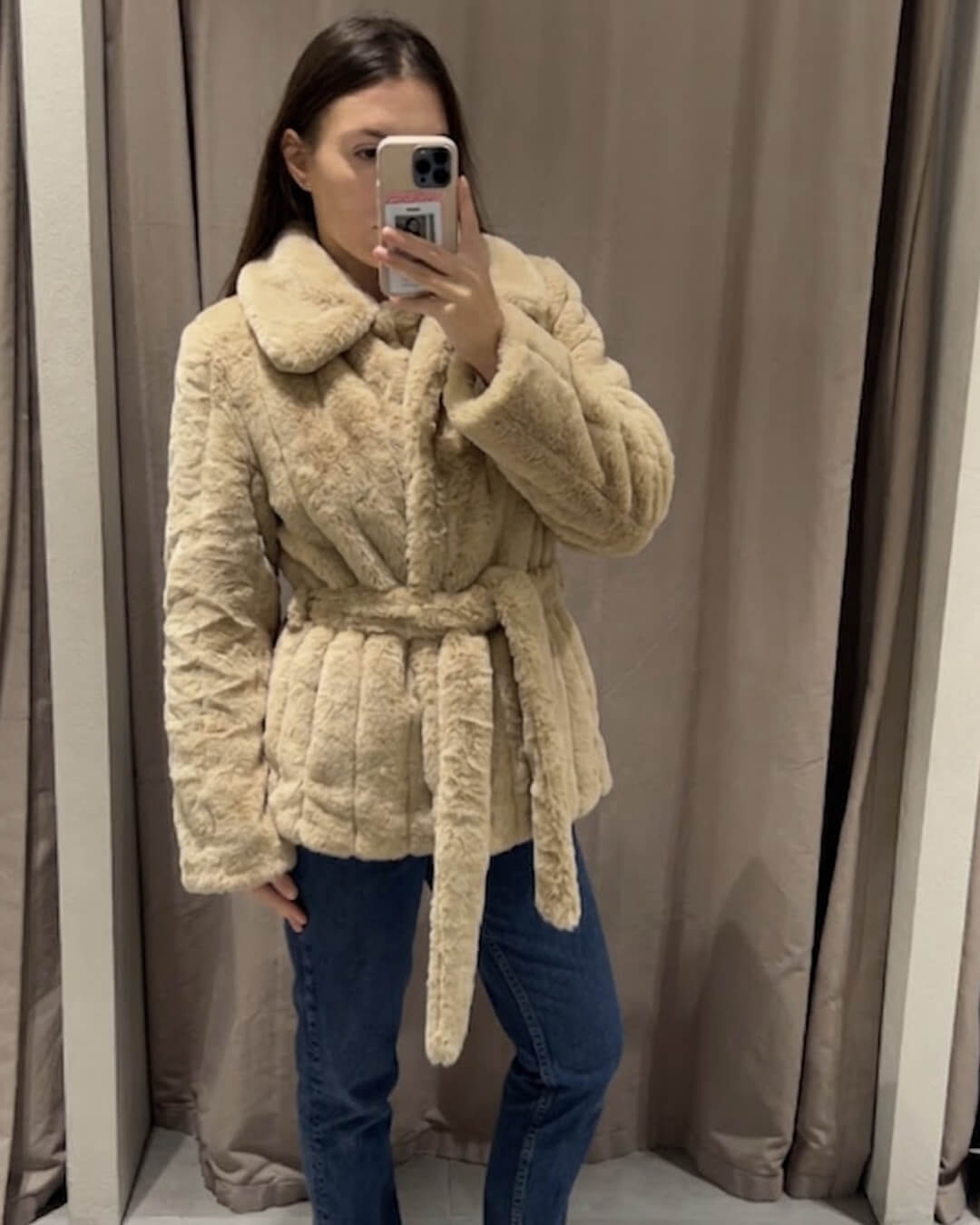 SOERA Farrah Faux Fur Coat with Belt - Coats & Jackets -  Beige L