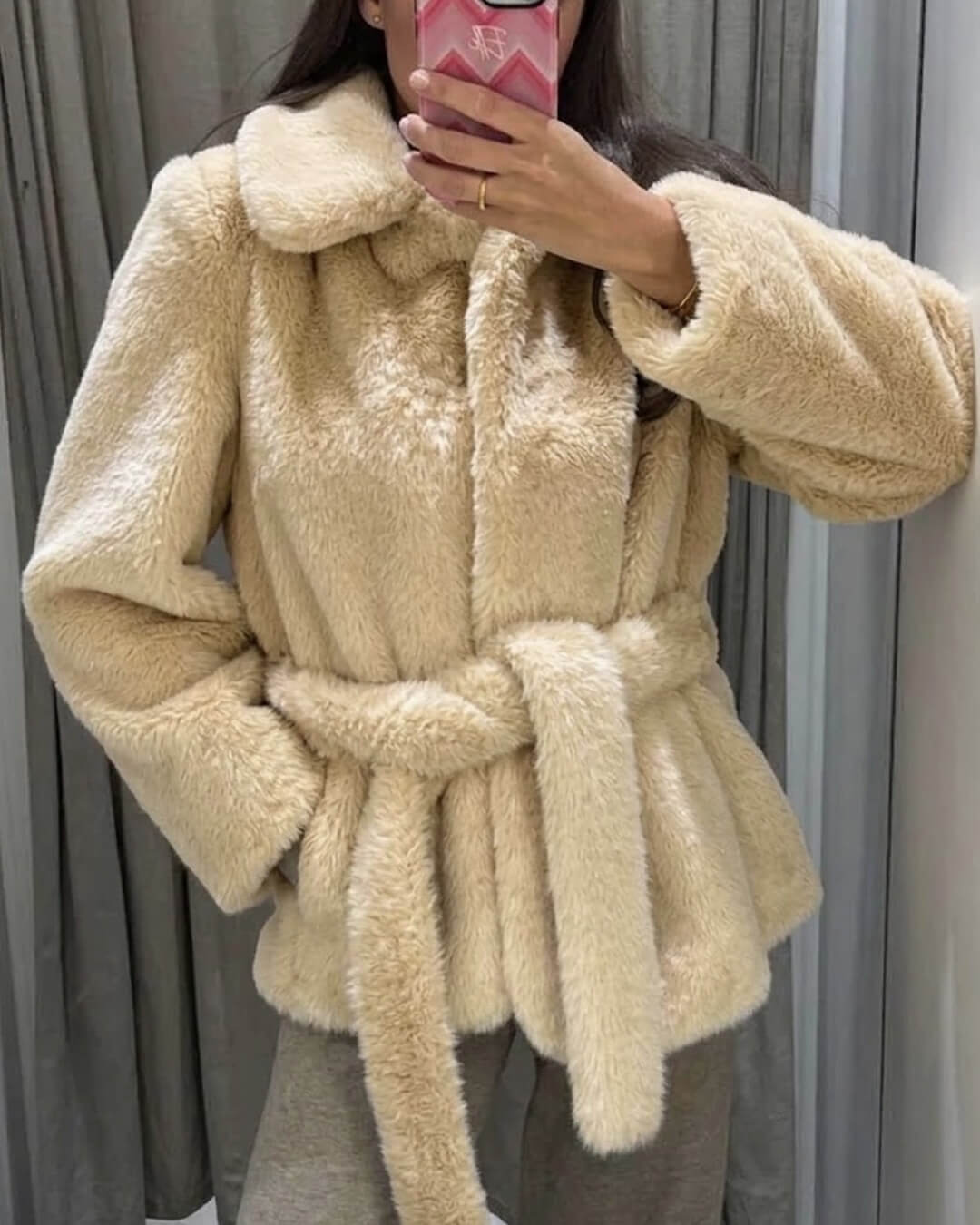 SOERA Farrah Faux Fur Coat with Belt - Coats & Jackets -  Beige M