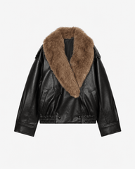 Francesca Faux Leather Jacket with Detachable Faux Fur Collar
